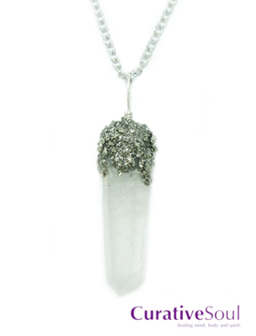 Pyrite on Quartz Crystal Necklace